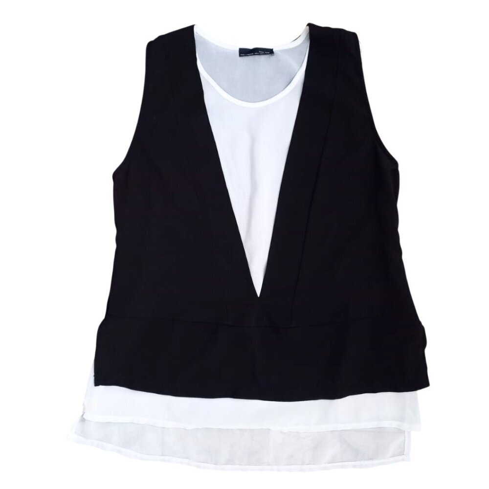 Zara Black & White Layered Vest Top - Sleeveless 2-in-1 Blouse, Size M